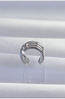 Pirinç Gümüş Renk Yonca Earcuff Küpe