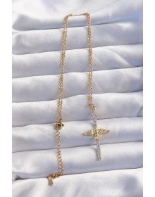 316L Çelik Zincir Gold Renkli Zirkon Taşlı Anka Kuşu Kolye