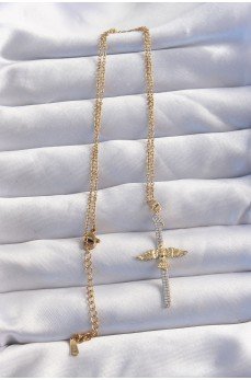 316L Çelik Zincir Gold Renkli Zirkon Taşlı Anka Kuşu Kolye