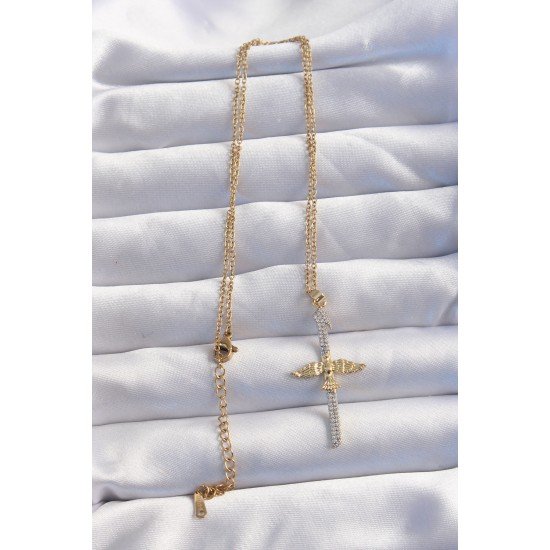 316L Çelik Zincir Gold Renkli Zirkon Taşlı Anka Kuşu Kolye 316L Çelik Zincir Gold Renkli Zirkon Taşlı Anka Kuşu Kolye