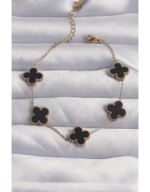 316L Çelik Gold Renk Siyah Mineli Yonca Bileklik