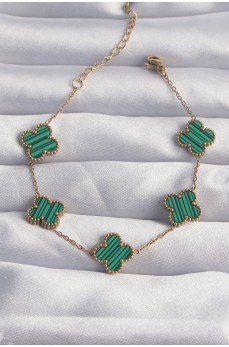 316L Çelik Gold Renk Çizgili Yeşil Mineli Yonca Bileklik 316L Çelik Gold Renk Çizgili Yeşil Mineli Yonca Bileklik