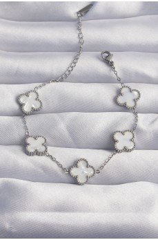 316L Çelik Gümüş Renk Beyaz Sedefli Yonca Bileklik