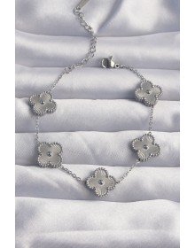 316L Çelik Gümüş Renk Motifli Yonca Bileklik