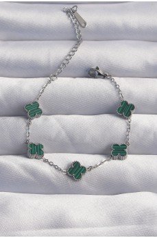 316L Çelik Baby Boy Gümüş Renk Çizgili Yeşil Mineli Yonca Bileklik 316L Çelik Baby Boy Gümüş Renk Çizgili Yeşil Mineli Yonca Bileklik