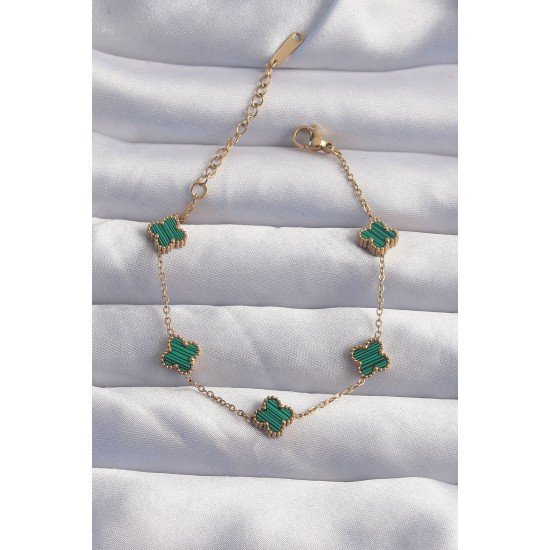 316L Çelik Baby Boy Gold Renk Çizgili Yeşil Mineli Yonca Bileklik 316L Çelik Baby Boy Gold Renk Çizgili Yeşil Mineli Yonca Bileklik