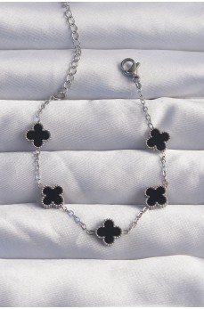 316L Çelik Baby Boy Gümüş Renk Siyah Mineli Yonca Bileklik 316L Çelik Baby Boy Gümüş Renk Siyah Mineli Yonca Bileklik