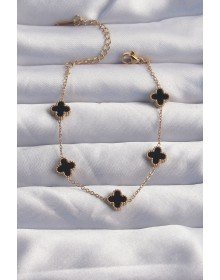 316L Çelik Baby Boy Gold Renk Siyah Mineli Yonca Bileklik