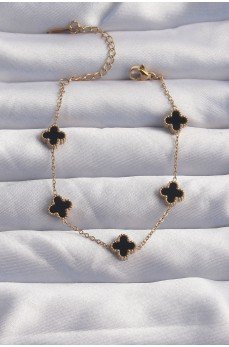 316L Çelik Baby Boy Gold Renk Siyah Mineli Yonca Bileklik 316L Çelik Baby Boy Gold Renk Siyah Mineli Yonca Bileklik