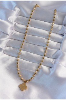 316L Çelik Top Zincirli Gold Renk İşlemeli Yonca Model Kolye