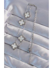 316L Çelik Gümüş Renk Beyaz Sedefli Yonca Kolye