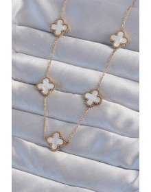 316L Çelik Gold Renk Beyaz Sedefli Yonca Kolye