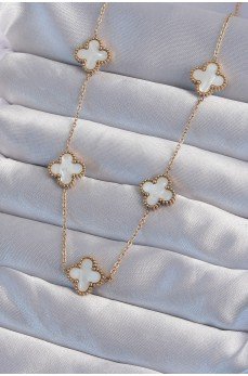 316L Çelik Gold Renk Beyaz Sedefli Yonca Kolye