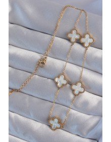 316L Çelik Gold Renk Beyaz Sedefli Yonca Kolye