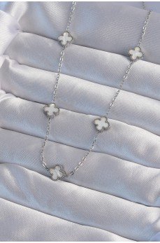 316L Çelik Gümüş Renk Minimal Beyaz Sedefli Yonca Kolye