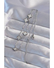 316L Çelik Gümüş Renk Minimal Beyaz Sedefli Yonca Kolye