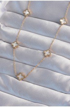 316L Çelik Gold Renk Minimal Beyaz Sedefli Yonca Kolye