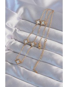 316L Çelik Gold Renk Minimal Beyaz Sedefli Yonca Kolye