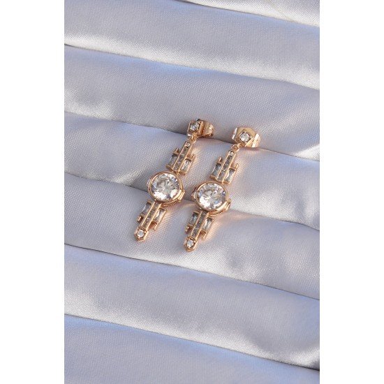 XUPİNG Rose Renk Zirkon Taşlı Geometrik Sallantılı Küpe