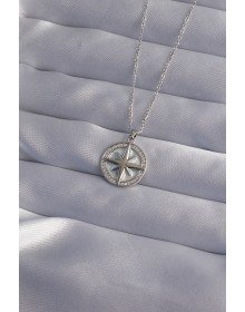 316L Çelik Zincir Gümüş Renk Zirkon Taşlı Kutup Yıldızı Kolye