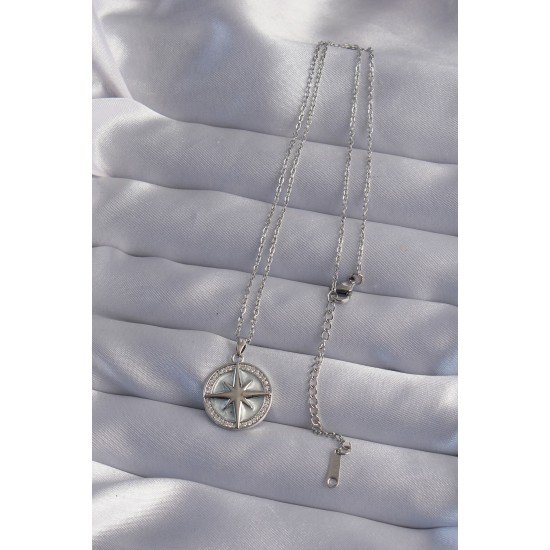 316L Çelik Zincir Gümüş Renk Zirkon Taşlı Kutup Yıldızı Kolye 316L Çelik Zincir Gümüş Renk Zirkon Taşlı Kutup Yıldızı Kolye