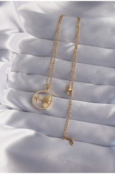 316L Çelik Zincir Gold Renk Zirkon Taşlı Yıldız Figürlü Oval Kolye