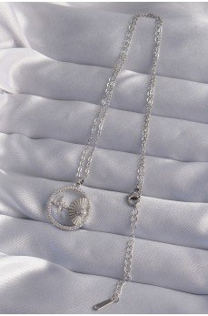 316L Çelik Zincir Gümüş Renk Zirkon Taşlı Yıldız Figürlü Oval Kolye