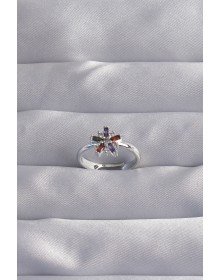 Pirinç Gümüş Renk Renkli Zirkon Taşlı Ayarlamalı Yüzük