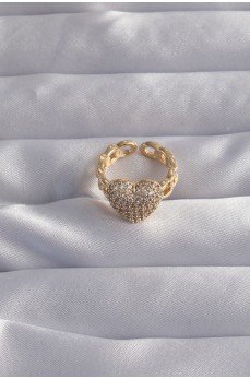 Pirinç Ayarlamalı Gold Renk Zirkon Taşlı Bombeli Kalp Yüzük Pirinç Ayarlamalı Gold Renk Zirkon Taşlı Bombeli Kalp Yüzük