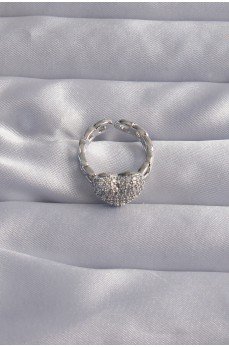 Pirinç Ayarlamalı Gümüş Renk Zirkon Taşlı Bombeli Kalp Yüzük Pirinç Ayarlamalı Gümüş Renk Zirkon Taşlı Bombeli Kalp Yüzük