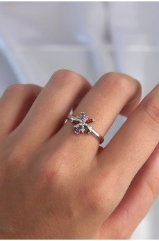 Pirinç Gümüş Renk Renkli Zirkon Taşlı Ayarlamalı Yüzük