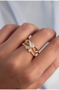 Pirinç Ayarlamalı Gold Renk Zirkon Taşlı 2li Görünüm Fiyonk Yüzük Pirinç Ayarlamalı Gold Renk Zirkon Taşlı 2li Görünüm Fiyonk Yüzük