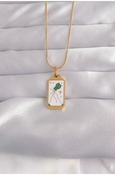 316L Çelik Gold Renk Beyaz Mineli Tarot Kolye