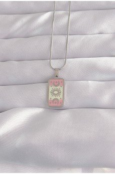 316L Çelik Gümüş Renk Pembe Mineli Ay Figür Tarot Kolye