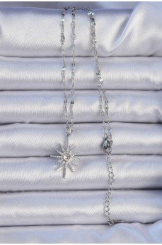 316L Çelik Zincir Gümüş Renk Zirkon Taşlı Kutup Yıldızı Kolye