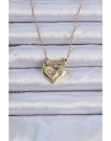 316L Çelik Zincir Altın Renk Zirkon Taşlı Mıknatıslı Kalp Kolye