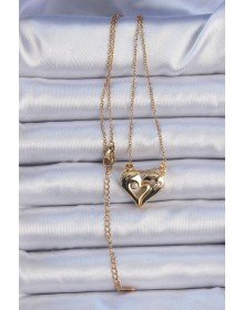 316L Çelik Zincir Altın Renk Zirkon Taşlı Mıknatıslı Kalp Kolye