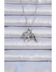 316L Çelik Zincir Gümüş Renk Zirkon Taşlı Mıknatıslı Kalp Kolye