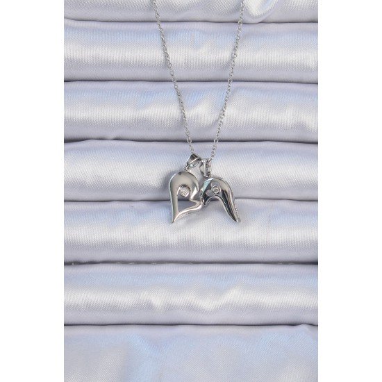 316L Çelik Zincir Gümüş Renk Zirkon Taşlı Mıknatıslı Kalp Kolye 316L Çelik Zincir Gümüş Renk Zirkon Taşlı Mıknatıslı Kalp Kolye