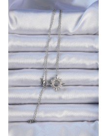 316L Çelik Zincir Gümüş Renk Zirkon Taşlı Parlayan Yıldız Kolye