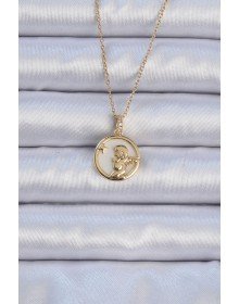 316L Çelik Zincir Altın Renk Zirkon Taşlı Mineli Melek Kolye