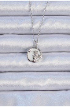 316L Çelik Zincir Gümüş Renk Zirkon Taşlı Mineli Melek Kolye