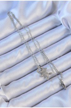 316L Çelik Zincir Gümüş Renk Zirkon Taşlı Fil Kolye