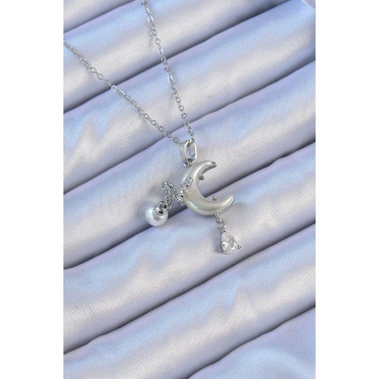 316L Çelik Zincir Gümüş Renk Zirkon Taşlı Kelebekli Mineli Ay Kolye 316L Çelik Zincir Gümüş Renk Zirkon Taşlı Kelebekli Mineli Ay Kolye