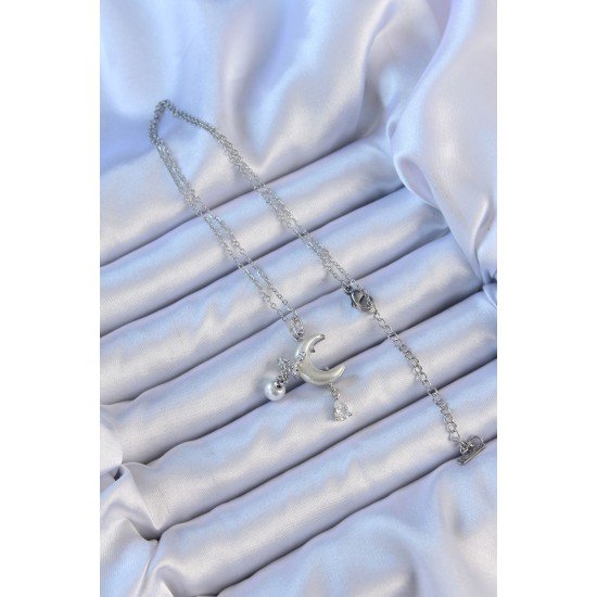 316L Çelik Zincir Gümüş Renk Zirkon Taşlı Kelebekli Mineli Ay Kolye 316L Çelik Zincir Gümüş Renk Zirkon Taşlı Kelebekli Mineli Ay Kolye