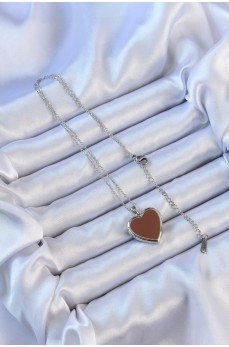 316L Çelik Zincir Gümüş Renk Mineli İçi Açılan Kalp Kolye