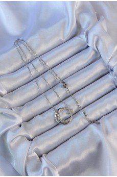 316L Çelik Zincir Gümüş Renk Zirkon Taşlı Motifli Ay Yıldız Kolye