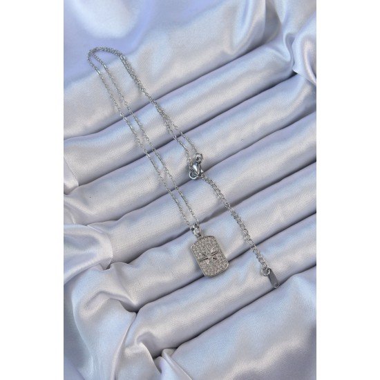 316L Çelik Zincir Gümüş Renk Zirkon Taşlı Kutup Yıldızlı Vintage Kolye