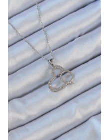 316L Çelik Zincir Gümüş Renk Zirkon Taşlı Yüzüklü Kalp Kolye