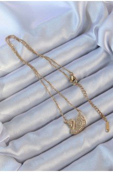 316L Çelik Zincir Altın Renk Zirkon Taşlı Kuğu Kolye